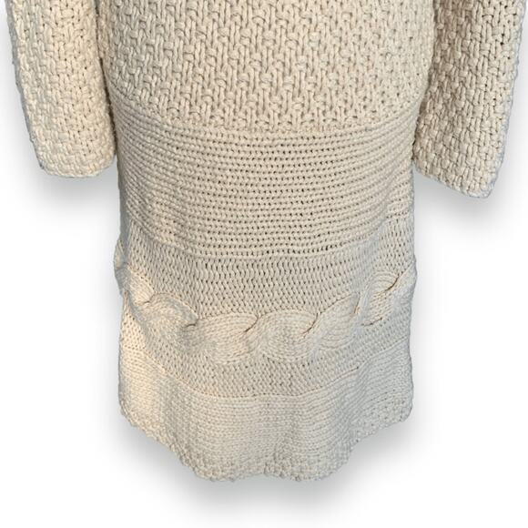 Bebe Beige Chunky Knit Longline Cardigan Sweater Shawl Collar Toggle Closure - Picture 8 of 11
